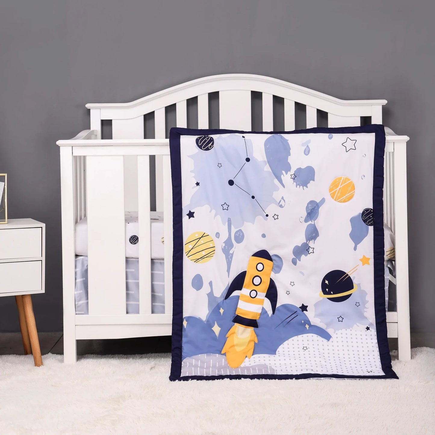 4Pcs Unisex Baby Crib Bedding Set with Quilt, Crib Sheet, Crib Skirt, Pillowcase