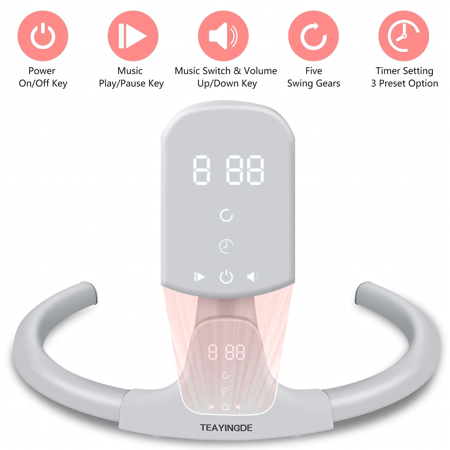 Baby Swing for Infants - APP Remote Bluetooth Control, 5 Speed Settings, 10 Lullabies, USB Plug (Pink)