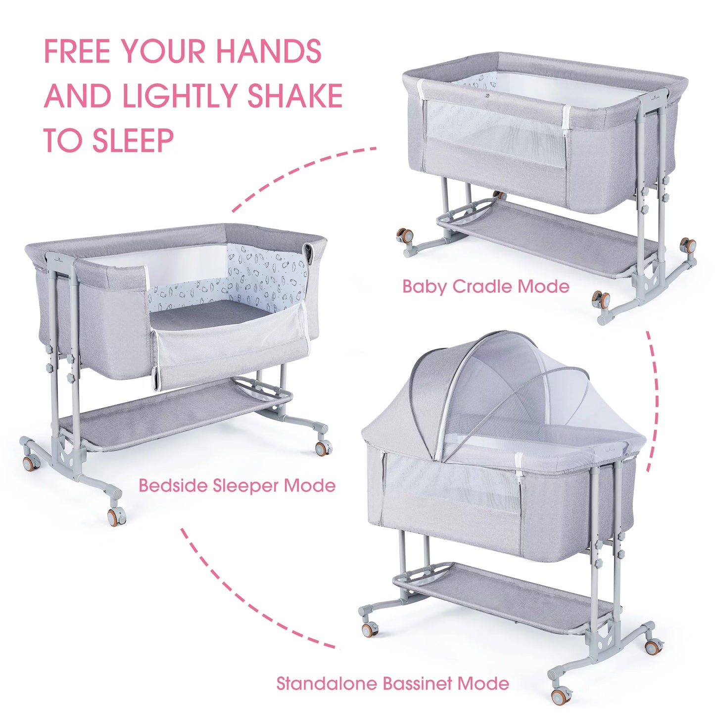 Baby Bassinet Bedside Sleeper Bassinet for 0-6 Months Baby Unisex (Light Grey)