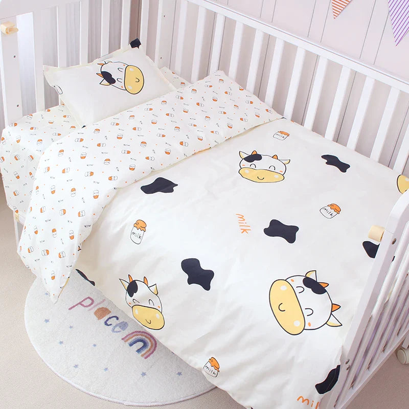 3Pcs Set Newborn Baby Crib Beddings Set Cotton Cartoon Print Color Bedroom Bed Cot Linens Quilt Cover Case Sheets Pillow