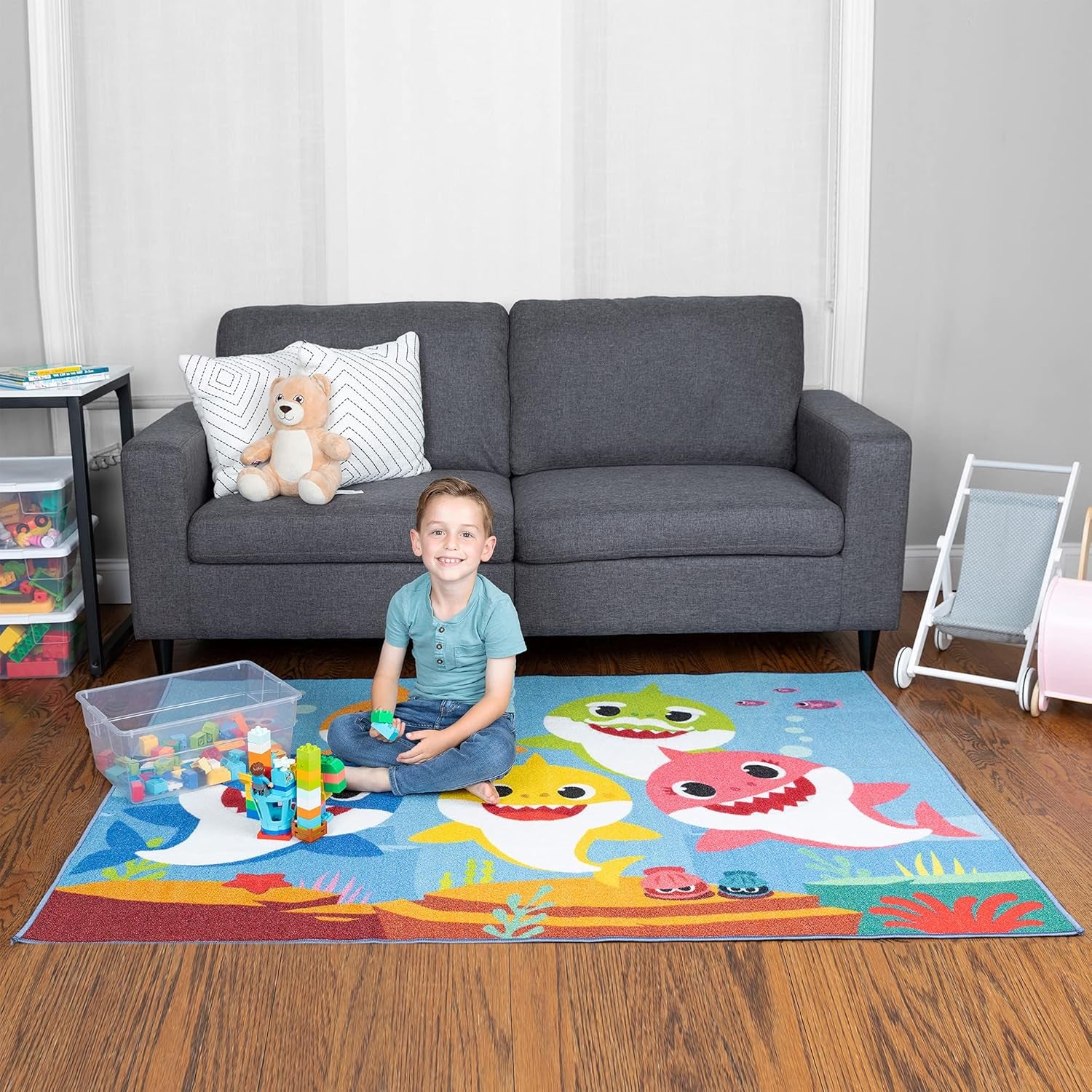 Kids Room Non Slip Area Rug, 69 in X 52 In, Baby Shark