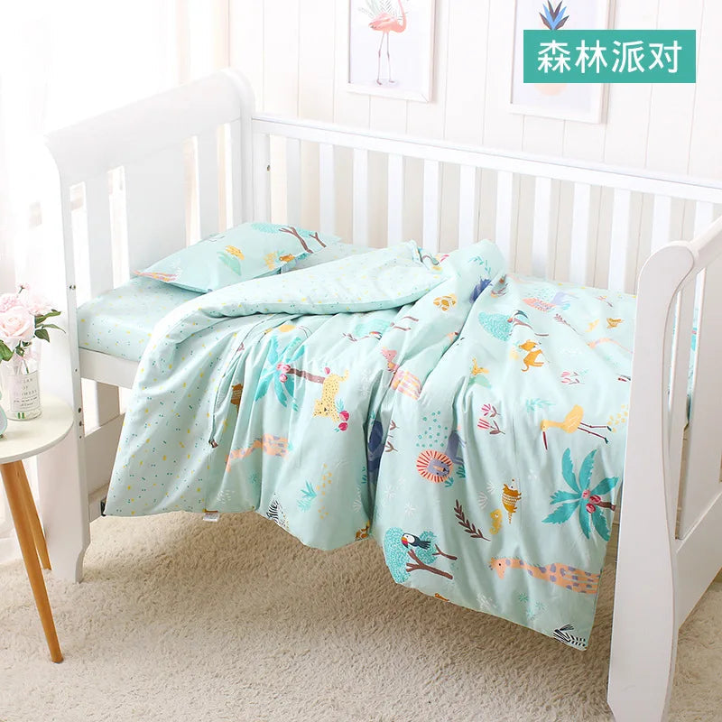 3Pcs Set Newborn Baby Crib Beddings Set Cotton Cartoon Print Color Bedroom Bed Cot Linens Quilt Cover Case Sheets Pillow