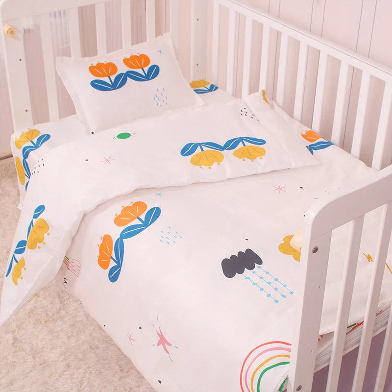 3Pcs Set Newborn Baby Crib Beddings Set Cotton Cartoon Print Color Bedroom Bed Cot Linens Quilt Cover Case Sheets Pillow