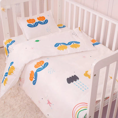 3Pcs Set Newborn Baby Crib Beddings Set Cotton Cartoon Print Color Bedroom Bed Cot Linens Quilt Cover Case Sheets Pillow