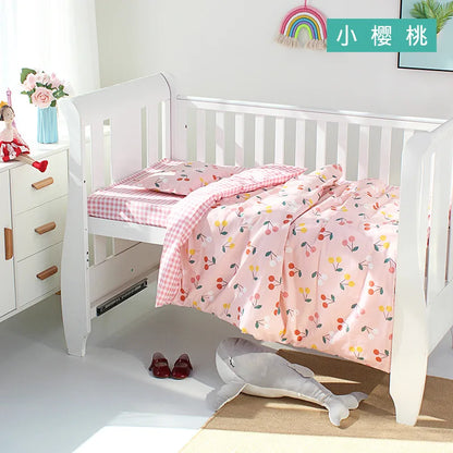 3Pcs Set Newborn Baby Crib Beddings Set Cotton Cartoon Print Color Bedroom Bed Cot Linens Quilt Cover Case Sheets Pillow