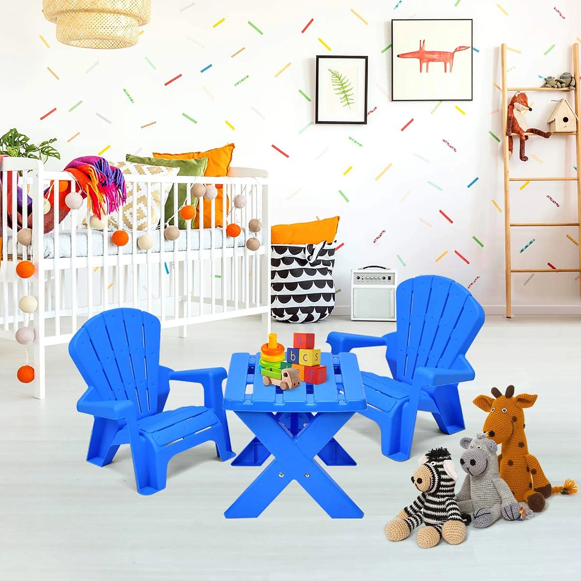 Plastic Children Kids Table & Chair Set 3-Piece Play Furniture In/Outdoor Blue