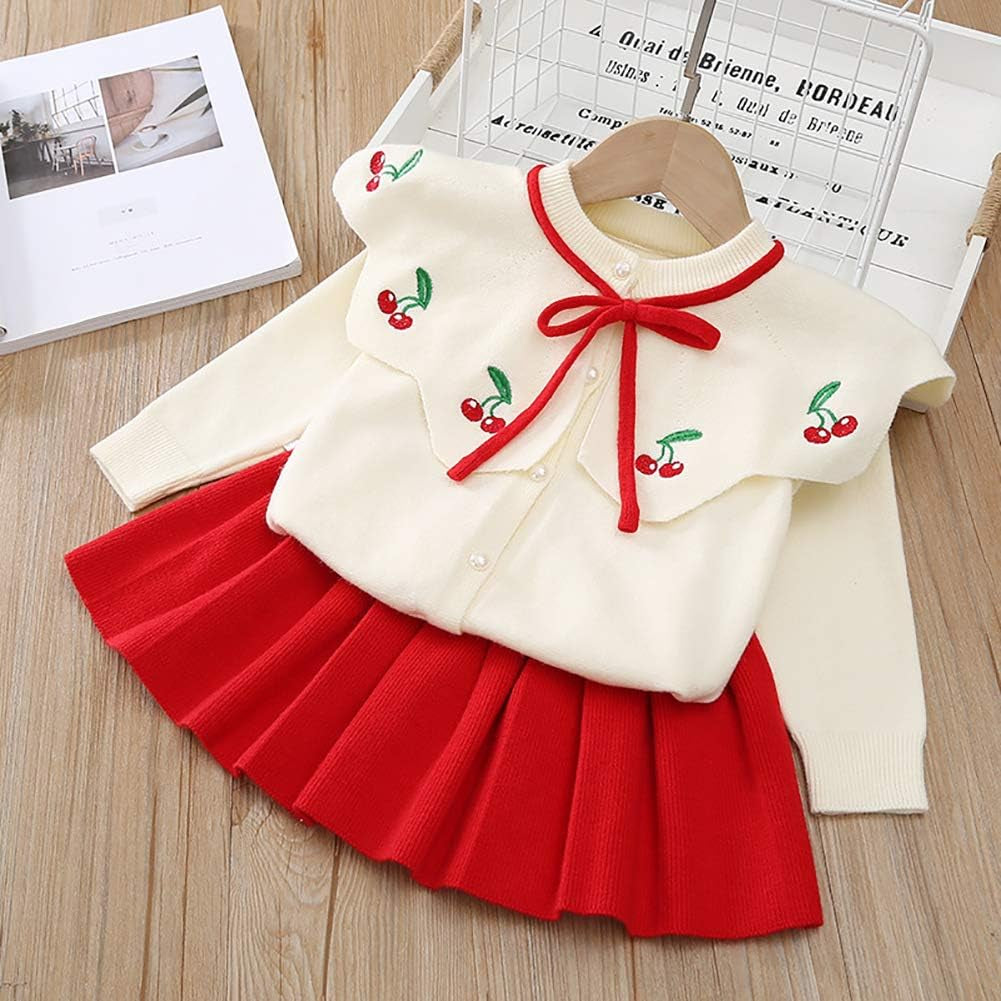 Baby Girls Autumn Winter Clothes Knit Long Sleeve Ruffle Sweater+Pleated Mini Tutu Skirt 2Pcs Outfit