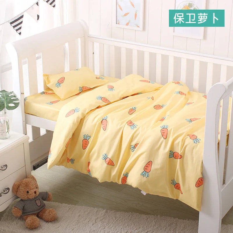 3Pcs Set Newborn Baby Crib Beddings Set Cotton Cartoon Print Color Bedroom Bed Cot Linens Quilt Cover Case Sheets Pillow