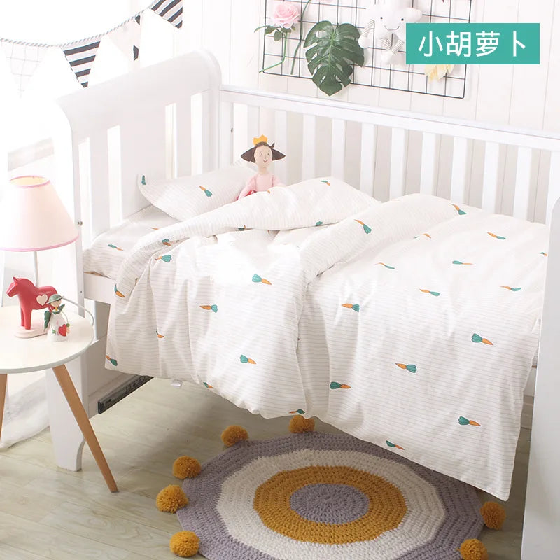 3Pcs Set Newborn Baby Crib Beddings Set Cotton Cartoon Print Color Bedroom Bed Cot Linens Quilt Cover Case Sheets Pillow