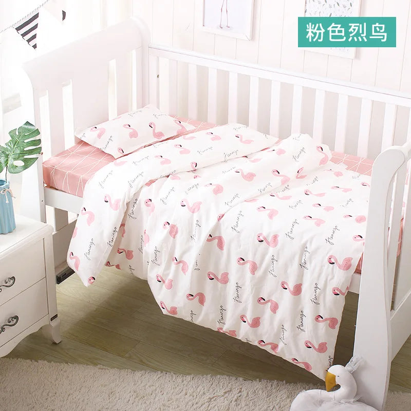 3Pcs Set Newborn Baby Crib Beddings Set Cotton Cartoon Print Color Bedroom Bed Cot Linens Quilt Cover Case Sheets Pillow