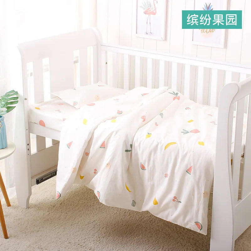 3Pcs Set Newborn Baby Crib Beddings Set Cotton Cartoon Print Color Bedroom Bed Cot Linens Quilt Cover Case Sheets Pillow