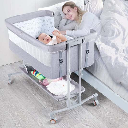 Baby Bassinet Bedside Sleeper Bassinet for 0-6 Months Baby Unisex (Light Grey)