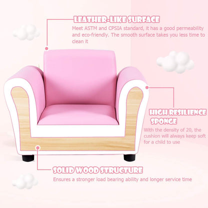 Kids Couch with Ottoman, Child Size Sofa with Roundy Footstool, PU Leather, Anti-Slip Pad, Mini Toddler Toy Story Chair for Playroom Furniture (Pink)