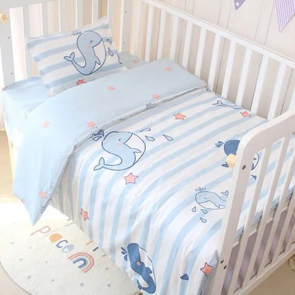 3Pcs Set Newborn Baby Crib Beddings Set Cotton Cartoon Print Color Bedroom Bed Cot Linens Quilt Cover Case Sheets Pillow