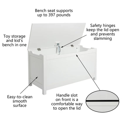 Toy Storage Box, Wooden Toy Box and Storage Chest with Seating Bench, Toy Chest with Safety Hinged Lid, Gift for Boys Girls