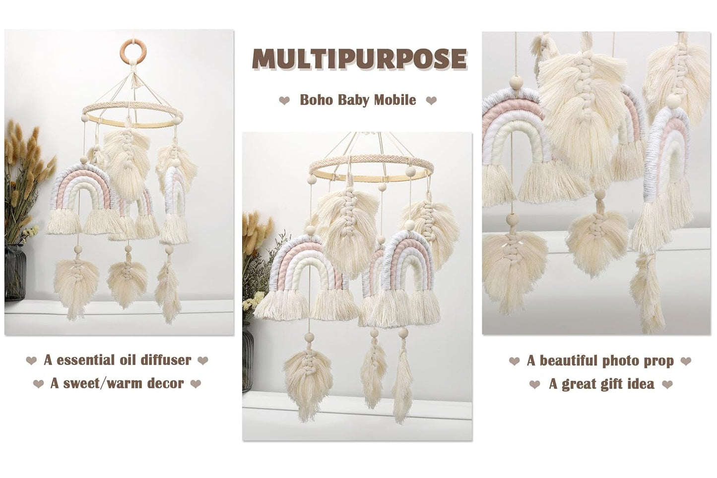 Boho Baby Mobile Baby Crib Mobile Nursery Cot Mobile Macrame Rainbow Baby Mobile Ceiling Mobile Boho Mobile Hanging Newborn Shower Gift