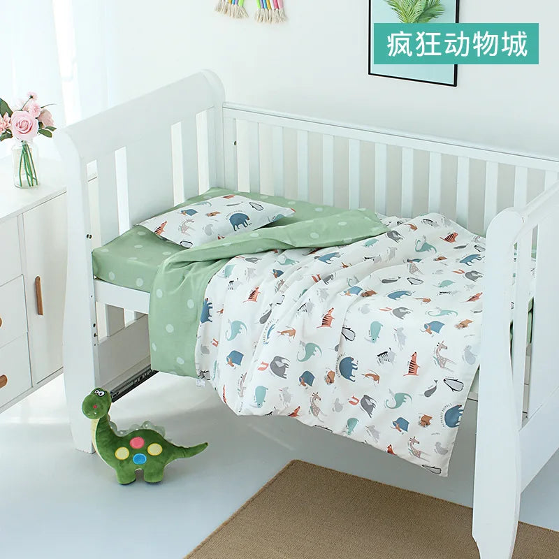 3Pcs Set Newborn Baby Crib Beddings Set Cotton Cartoon Print Color Bedroom Bed Cot Linens Quilt Cover Case Sheets Pillow