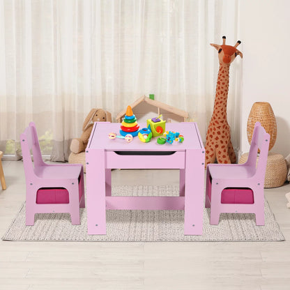 Kids Table and 2 Chairs Set Wooden Activity Table and Chair Set with Blackboard & Storage Drawer