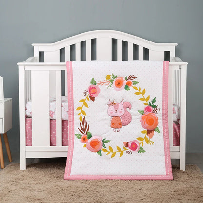 4Pcs Unisex Baby Crib Bedding Set with Quilt, Crib Sheet, Crib Skirt, Pillowcase