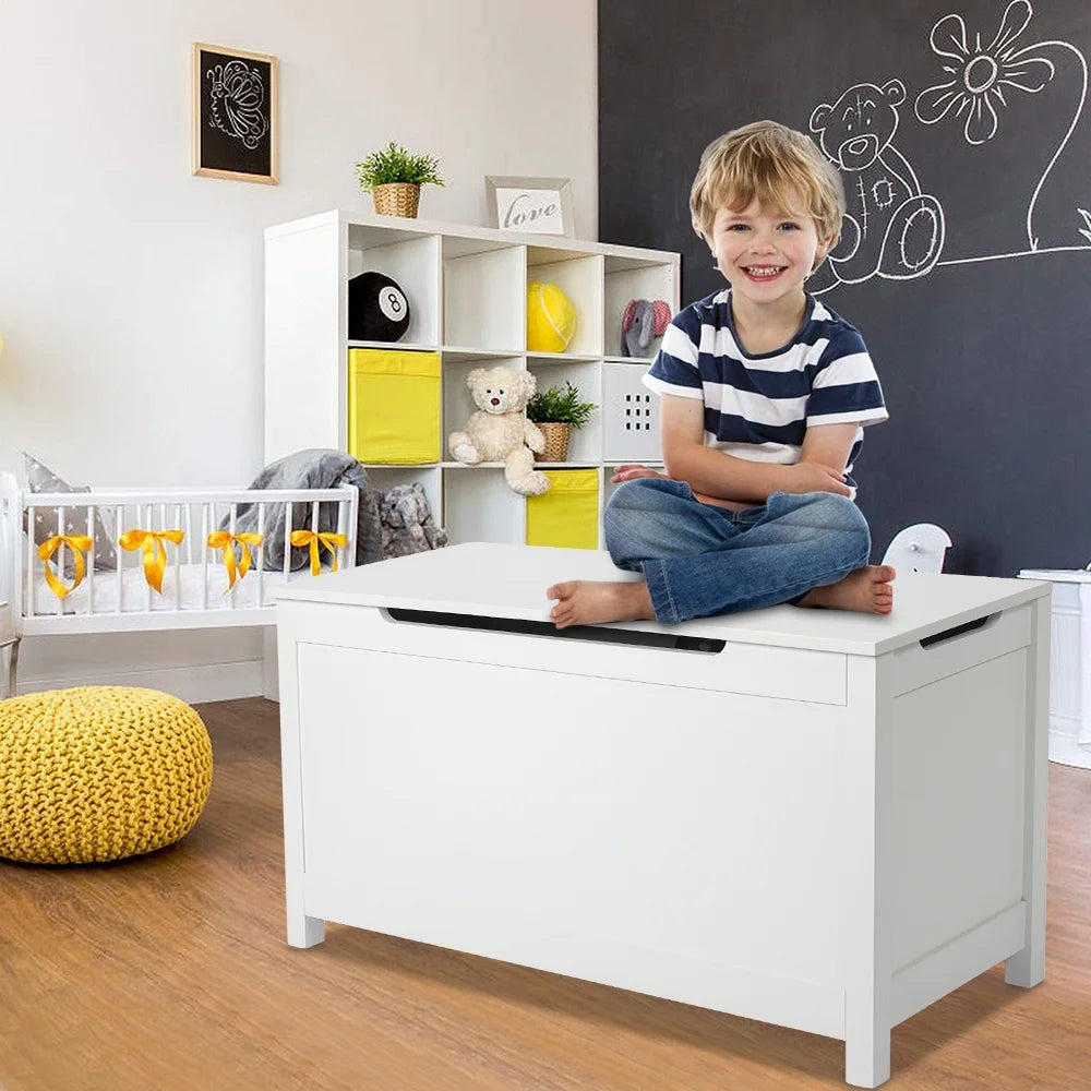 Toy Storage Box, Wooden Toy Box and Storage Chest with Seating Bench, Toy Chest with Safety Hinged Lid, Gift for Boys Girls