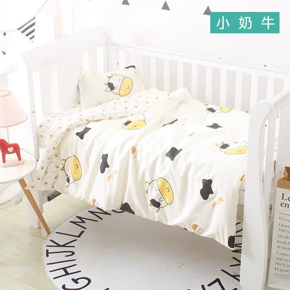 3Pcs Set Newborn Baby Crib Beddings Set Cotton Cartoon Print Color Bedroom Bed Cot Linens Quilt Cover Case Sheets Pillow