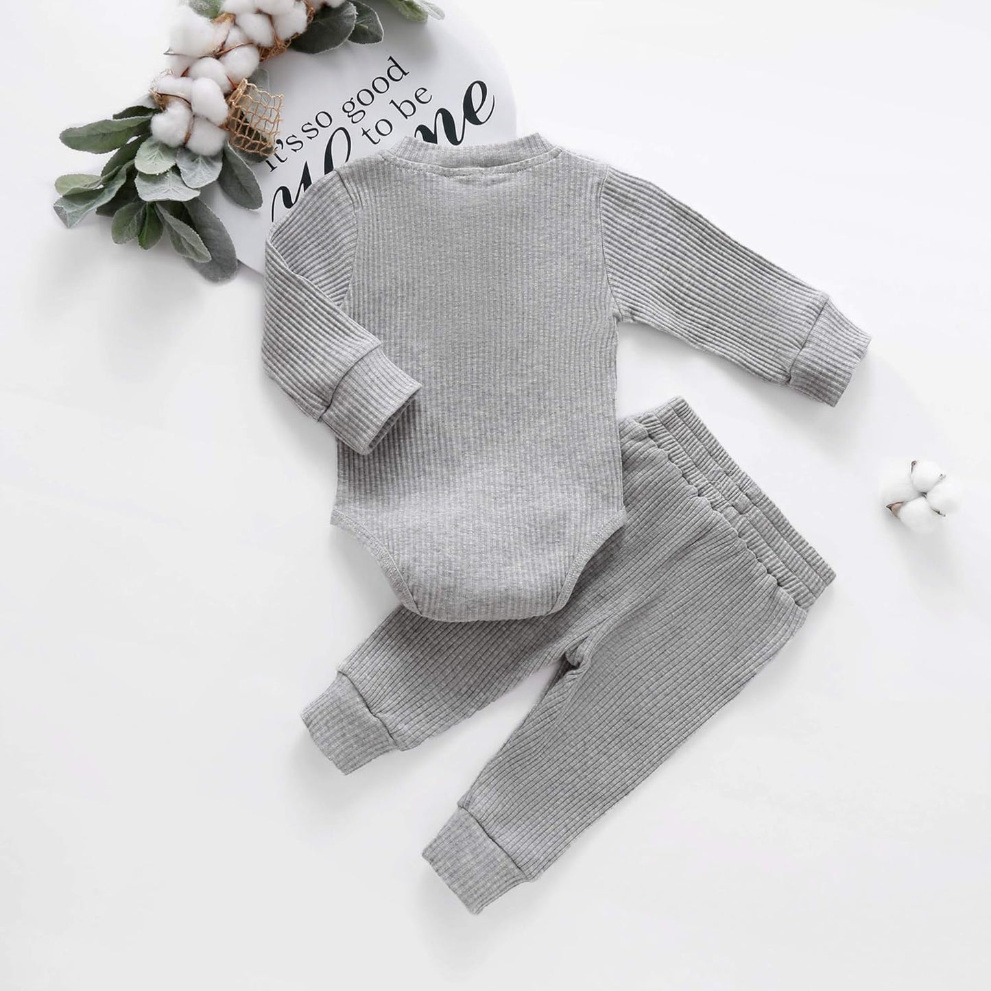 Newborn Baby Girl Boy Fall Clothes 3 6 12 18 24 Months Outfits Long Sleeve Knitted Cotton Romper & Pants Infant Winter Sets