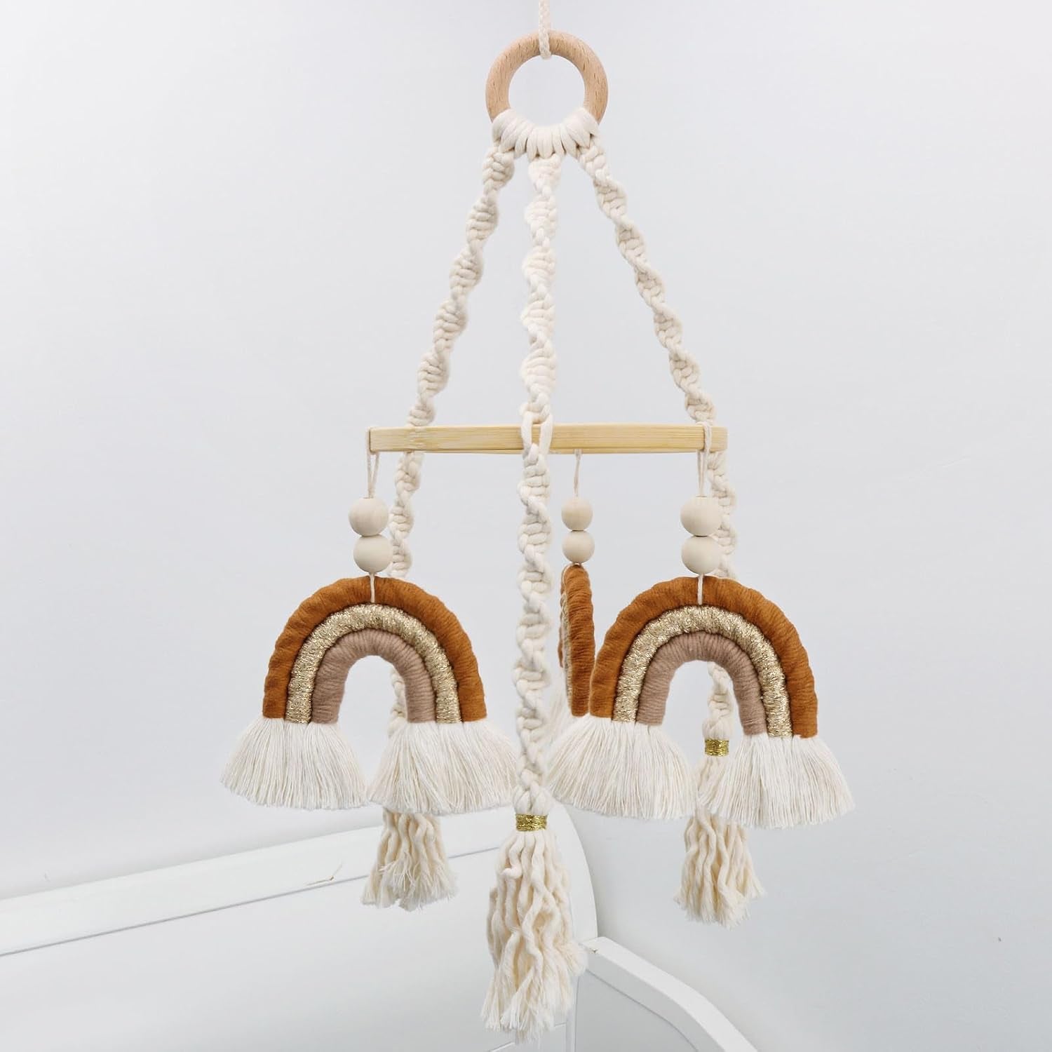 Rainbow Baby Mobile Hanging Macrame Baby Mobile Rainbow Neutral Baby Crib Mobile Kids Room Nursery Decor