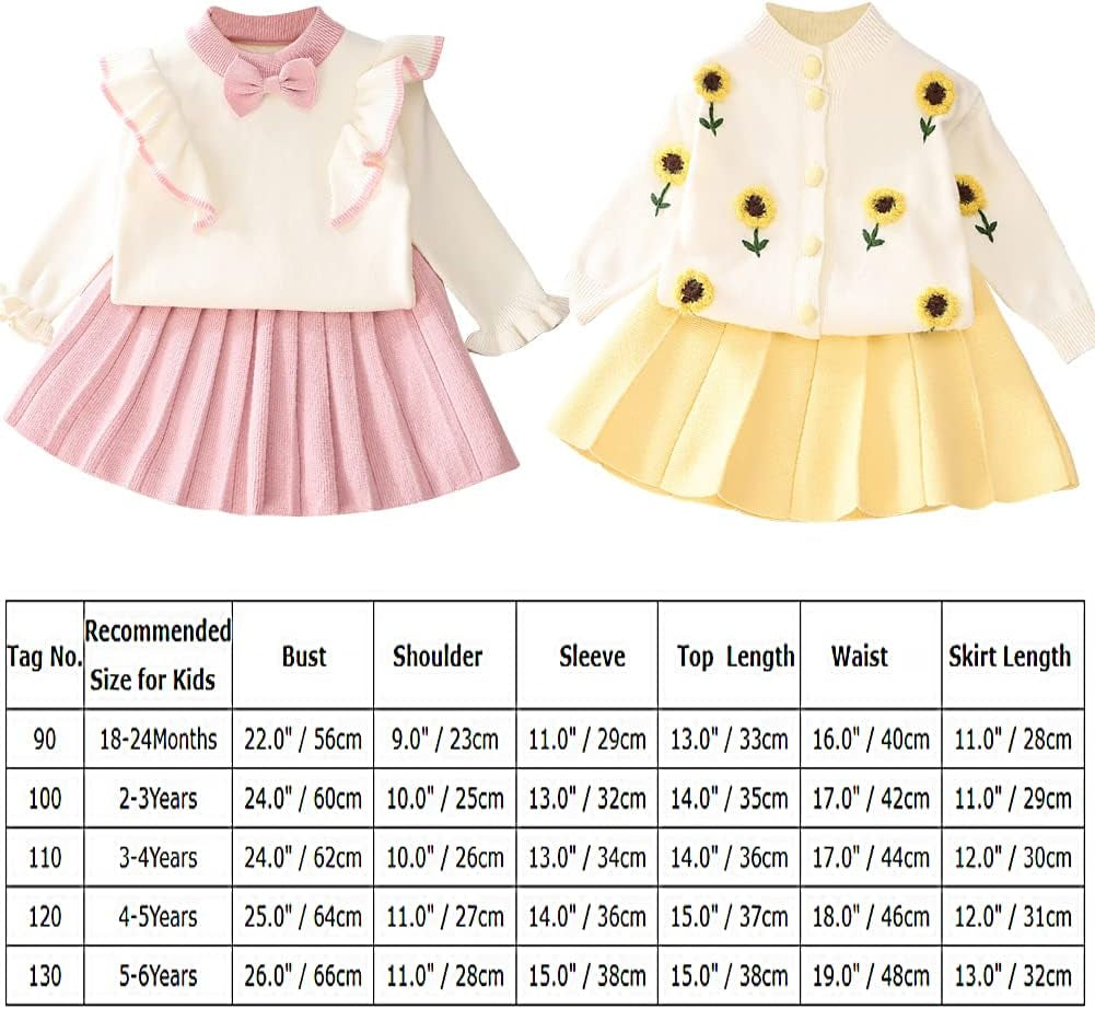 Baby Girls Autumn Winter Clothes Knit Long Sleeve Ruffle Sweater+Pleated Mini Tutu Skirt 2Pcs Outfit