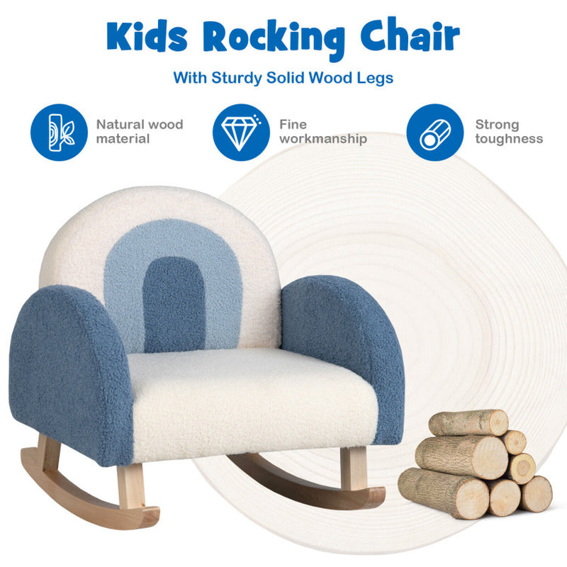 Kids Rocking Chair Children Velvet Upholstered Sofa with Solid Wood Legs