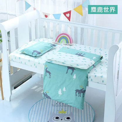 3Pcs Set Newborn Baby Crib Beddings Set Cotton Cartoon Print Color Bedroom Bed Cot Linens Quilt Cover Case Sheets Pillow