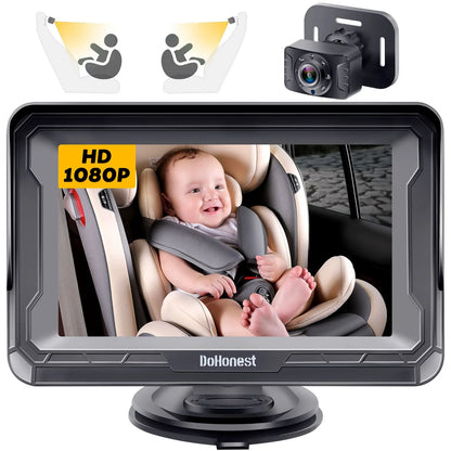 Baby Car Camera HD 1080P: 360° Rotating Plug and Play Easy Install 3 Mins Rear Facing Car Baby Monitor with Camera Crystal Night Vision Backseat Camera Two Kids -V33