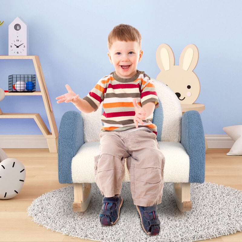 Kids Rocking Chair Children Velvet Upholstered Sofa with Solid Wood Legs