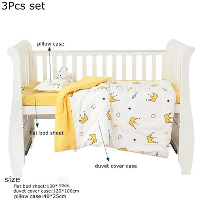 3Pcs Set Newborn Baby Crib Beddings Set Cotton Cartoon Print Color Bedroom Bed Cot Linens Quilt Cover Case Sheets Pillow