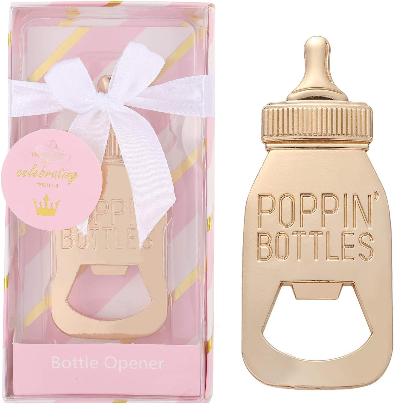 PARTYGOGO 1 Pcs Pink Princess Baby Shower Favors for Girl,Poppins'Bottle Bottle Opener Baby Shower Favor for Guests Girl Baby Shower Souvenirs Party Decoration Goodiebag Supplies (Pink and Gold, 1)