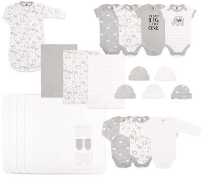 Newborn Baby Layette Gift Set for Boys and Girls, Shower Gift Essentials, Grey Sleepy Elephants