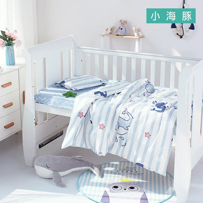 3Pcs Set Newborn Baby Crib Beddings Set Cotton Cartoon Print Color Bedroom Bed Cot Linens Quilt Cover Case Sheets Pillow