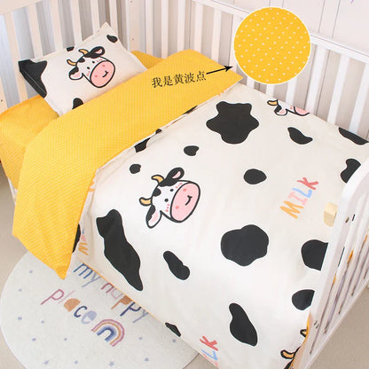 3Pcs Set Newborn Baby Crib Beddings Set Cotton Cartoon Print Color Bedroom Bed Cot Linens Quilt Cover Case Sheets Pillow