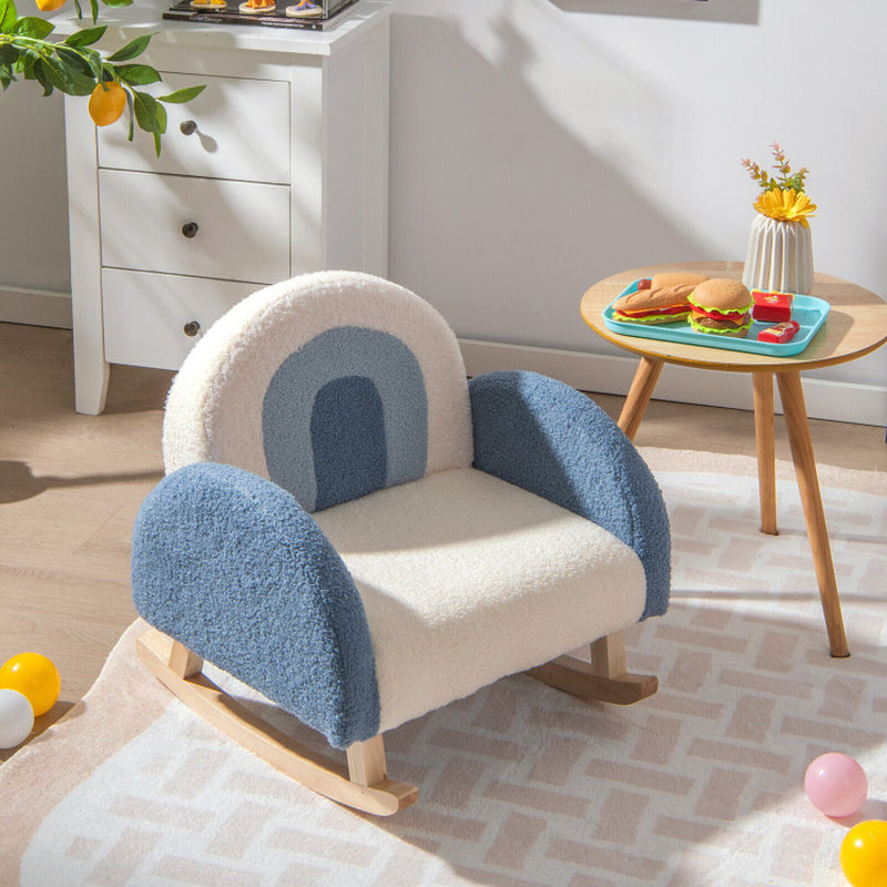 Kids Rocking Chair Children Velvet Upholstered Sofa with Solid Wood Legs