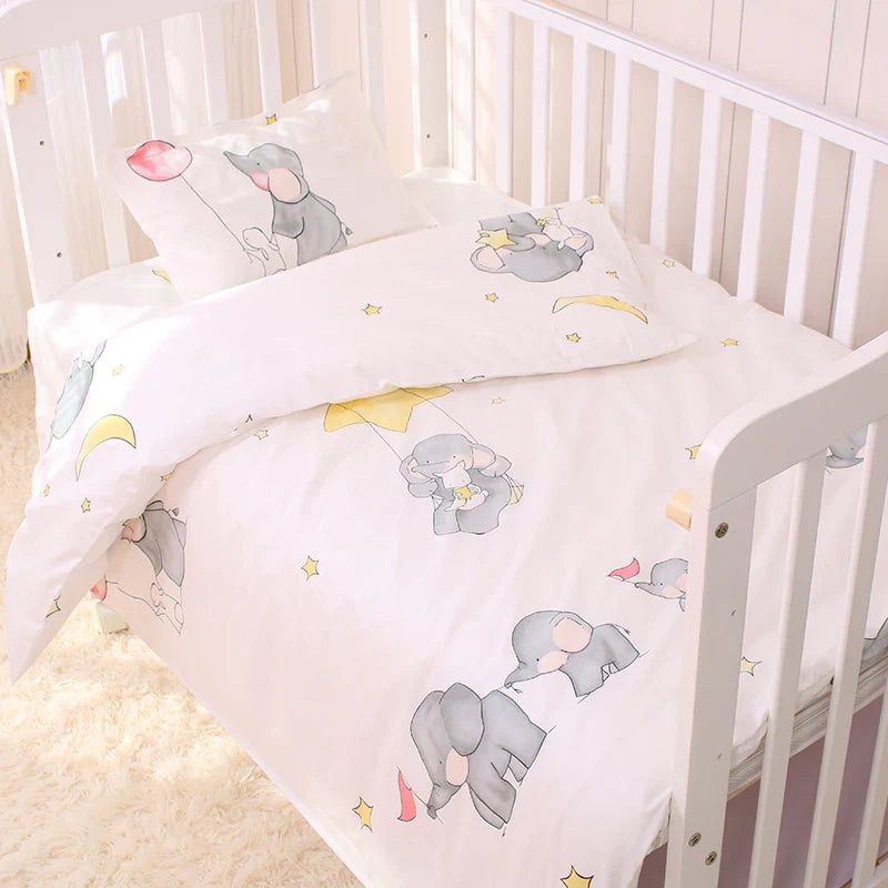 3Pcs Set Newborn Baby Crib Beddings Set Cotton Cartoon Print Color Bedroom Bed Cot Linens Quilt Cover Case Sheets Pillow