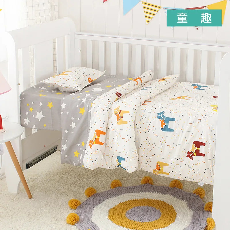 3Pcs Set Newborn Baby Crib Beddings Set Cotton Cartoon Print Color Bedroom Bed Cot Linens Quilt Cover Case Sheets Pillow