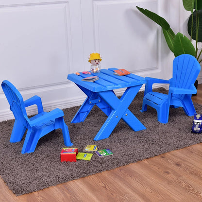 Plastic Children Kids Table & Chair Set 3-Piece Play Furniture In/Outdoor Blue