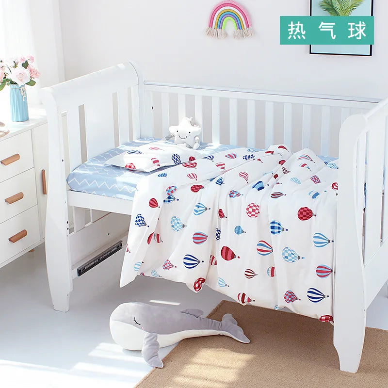 3Pcs Set Newborn Baby Crib Beddings Set Cotton Cartoon Print Color Bedroom Bed Cot Linens Quilt Cover Case Sheets Pillow