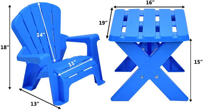 Plastic Children Kids Table & Chair Set 3-Piece Play Furniture In/Outdoor Blue