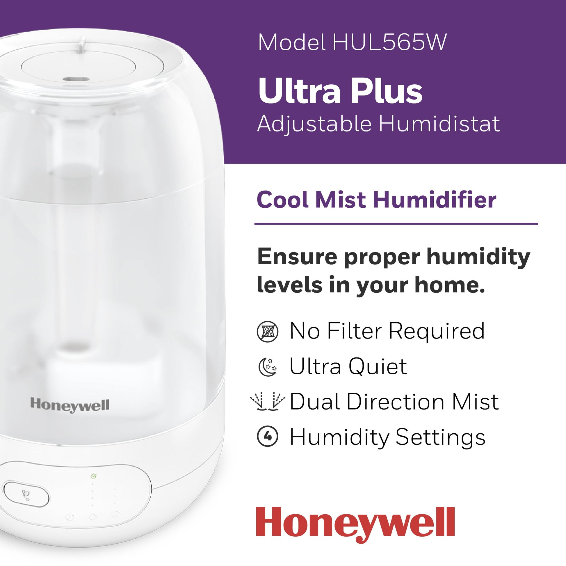 Ultra plus Cool Mist Humidifier for Large Rooms, 500 Sq. Ft, White, HUL565W