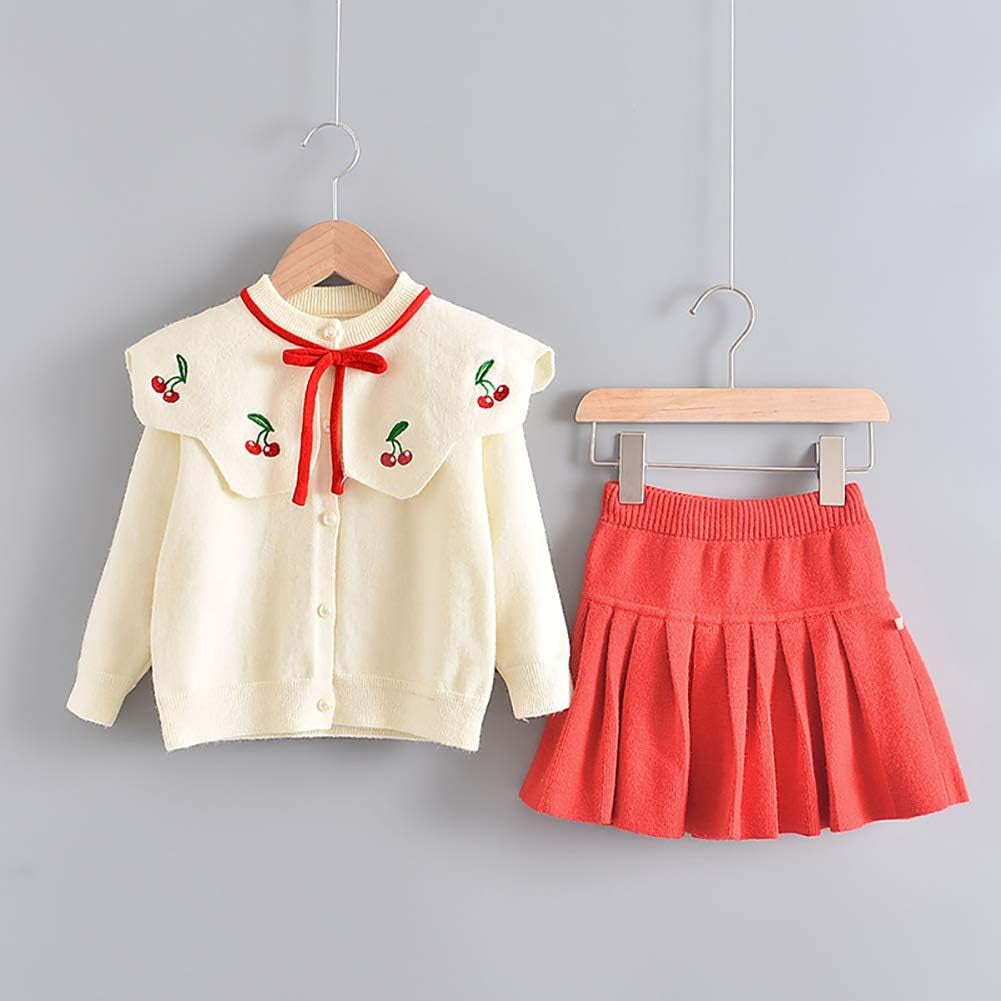 Baby Girls Autumn Winter Clothes Knit Long Sleeve Ruffle Sweater+Pleated Mini Tutu Skirt 2Pcs Outfit