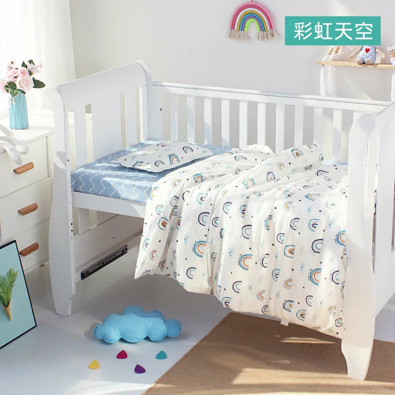 3Pcs Set Newborn Baby Crib Beddings Set Cotton Cartoon Print Color Bedroom Bed Cot Linens Quilt Cover Case Sheets Pillow