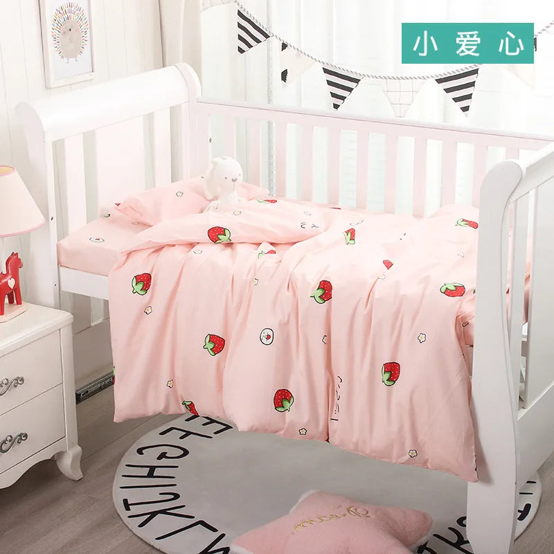 3Pcs Set Newborn Baby Crib Beddings Set Cotton Cartoon Print Color Bedroom Bed Cot Linens Quilt Cover Case Sheets Pillow