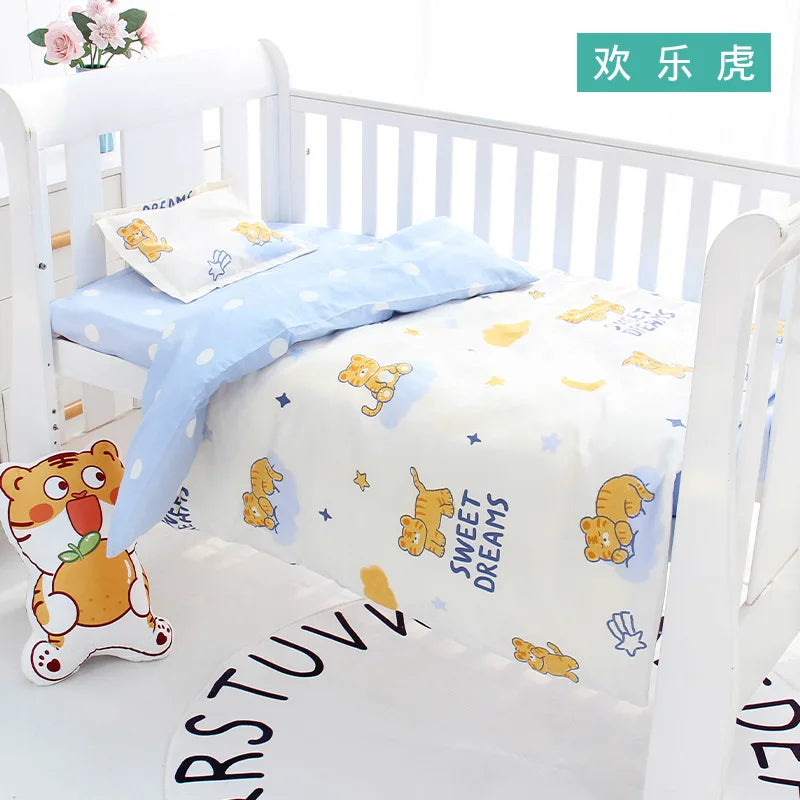 3Pcs Set Newborn Baby Crib Beddings Set Cotton Cartoon Print Color Bedroom Bed Cot Linens Quilt Cover Case Sheets Pillow