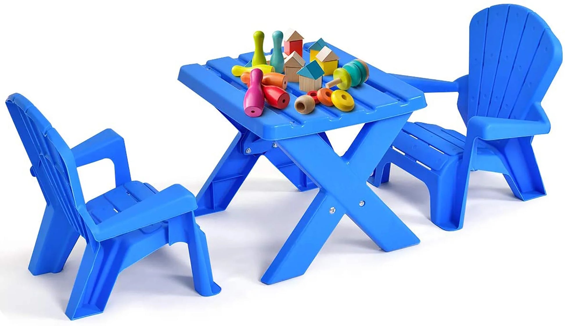 Plastic Children Kids Table & Chair Set 3-Piece Play Furniture In/Outdoor Blue