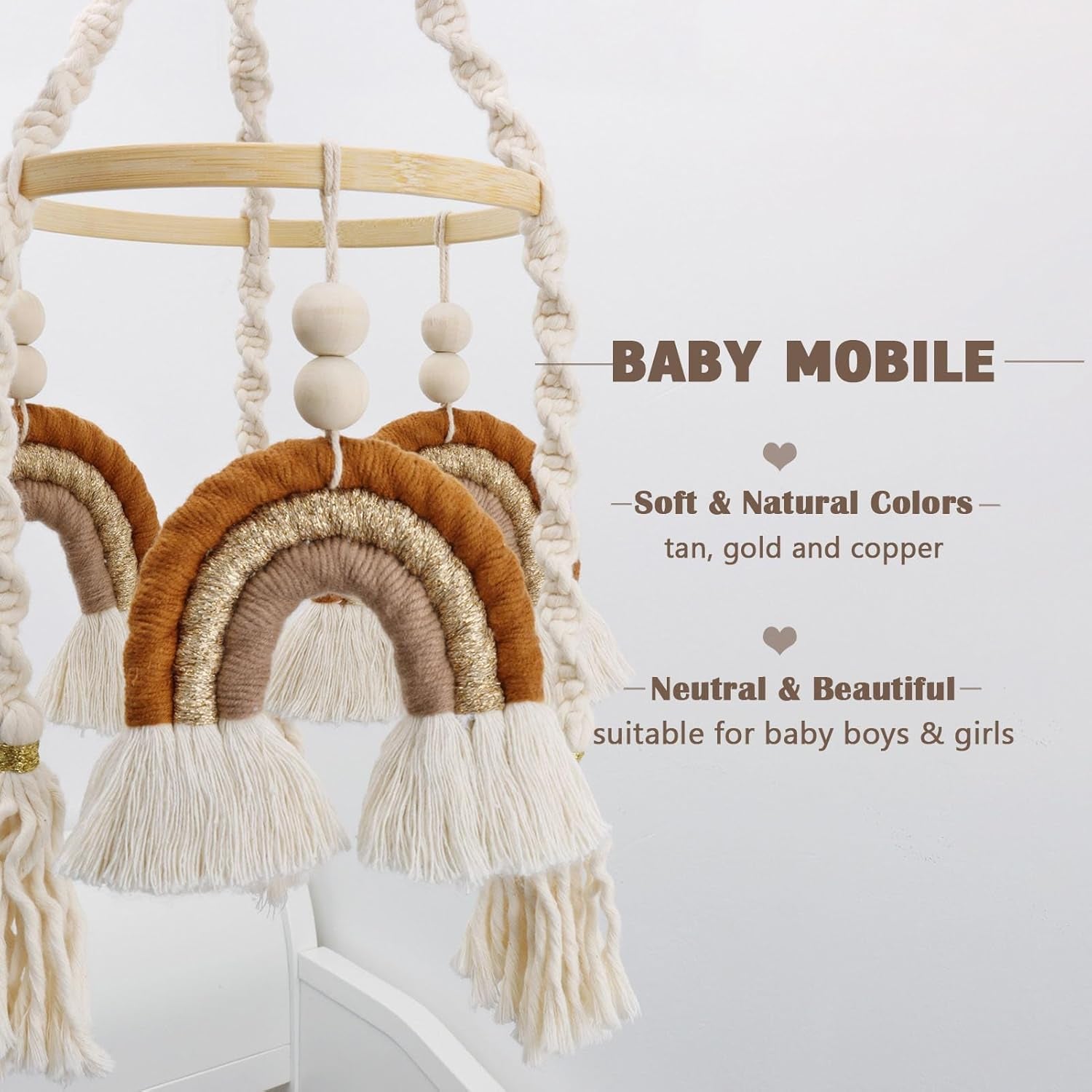 Rainbow Baby Mobile Hanging Macrame Baby Mobile Rainbow Neutral Baby Crib Mobile Kids Room Nursery Decor